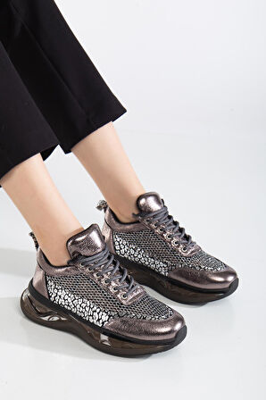 Suins Rowen Model Kadın Leopar Desenli Fileli Spor Ayakkabı Sneaker