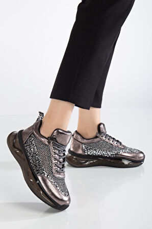 Suins Rowen Model Kadın Leopar Desenli Fileli Spor Ayakkabı Sneaker