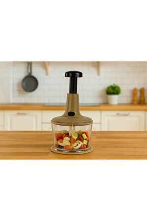 El Rondosu 3 Bıçaklı Kilitli Doğrayıcı – Sebze Meyve Doğrama Aparatı Füme Rengi