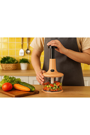 El Rondosu 3 Bıçaklı Kilitli Doğrayıcı – Sebze Meyve Doğrama Aparatı Pudra Rengi