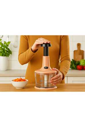 El Rondosu 3 Bıçaklı Kilitli Doğrayıcı – Sebze Meyve Doğrama Aparatı Pudra Rengi