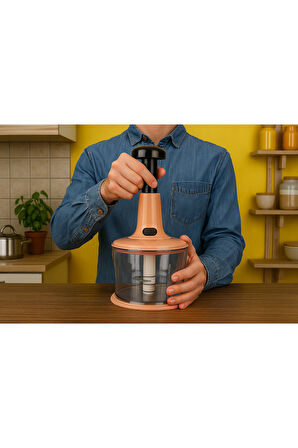 El Rondosu 3 Bıçaklı Kilitli Doğrayıcı – Sebze Meyve Doğrama Aparatı Pudra Rengi