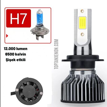 H7 Mini/slim V6 Şimşek LED Xenon Far Ampul 12.000LM 6.500K Beyaz Renk, Fan Soğutuculu