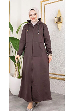 Kadın Cepli Kapüşonlu Zincir Detaylı Scuba Kumaş Kap