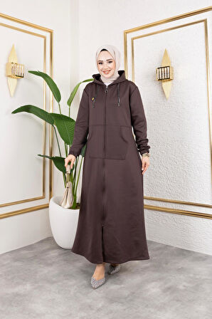 Kadın Cepli Kapüşonlu Zincir Detaylı Scuba Kumaş Kap