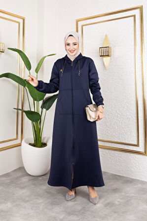 Kadın Cepli Kapüşonlu Zincir Detaylı Scuba Kumaş Kap