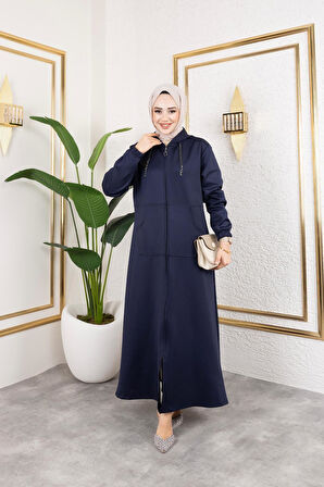 Kadın Cepli Kapüşonlu Zincir Detaylı Scuba Kumaş Kap