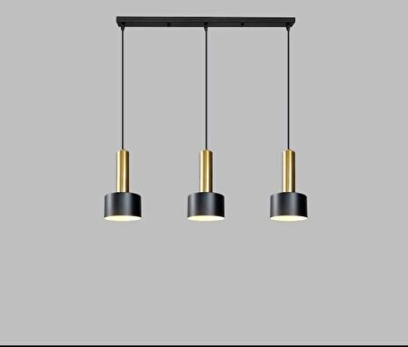 Rsylight Retro Metal 3 Lü Masa Üstü Siyah Gold Dekoratif Rustik Sarkıt Avize Genişlik:60 cm