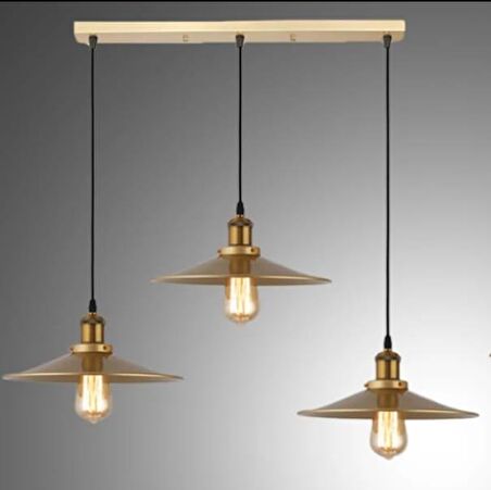 Rsylight Retro Metal Dekoratif Eskitme Kaplama 3 lü Masa Üstü Sıralı Avize Genişlik 60 cm