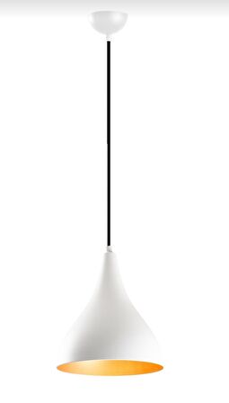 Rsylight Retro Metal Dekoratif Beyaz içi Gold Rustik Tekli Sarkıt Avize Çap:22 cm