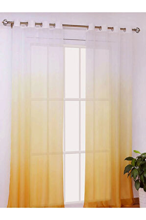 Kavuniçi Sarı Rustik Kuşgözü Tül Perde Degrade Renk Geçişli Tül