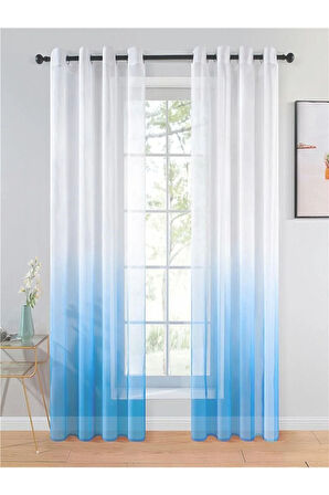 Mavi Rustik Kuşgözü Tül Perde Degrade Renk Geçişli Tül