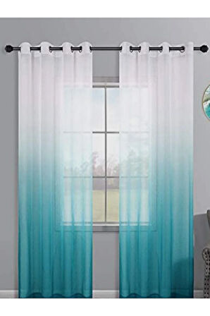 Petrol Yeşil Rustik Kuşgözü Tül Perde Degrade Renk Geçişli Tül