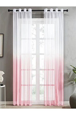 Pudra Gülkurusu Pembe Rustik Kuşgözü Tül Perde Degrade Renk Geçişli Tül