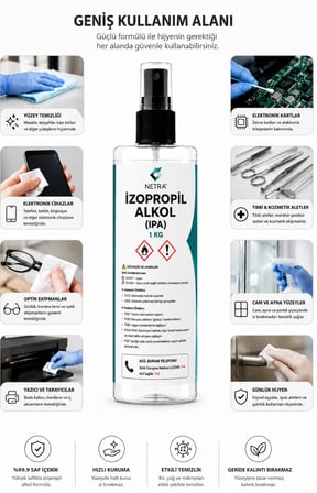 İpa 700 ML Saf IzoPropil Temizlik Solventi %99.9 Bakteri ve Virüslere Karşı Etkili Çözüm, Otomobil Cam Temizleyici