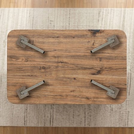 Ahşap Renk Oval Kenarlı Katlanabilir Yer Sofrası ve Yemek Masası 119x69 cm – Metal Ayaklı 6 Kişilik Masa