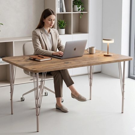 Modern Ahşap Desenli 6 Kişilik Yemek Masası 119x89 cm – Sabit Metal Ayaklı Sağlam Mutfak Masası, Çalışma Masası, Balkon Masası