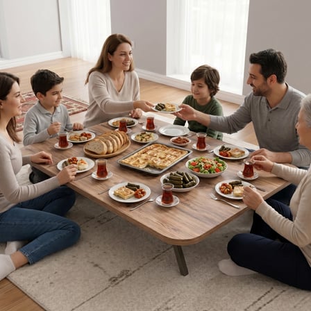 Ratemo Modern Ahşap Renk Katlanır Yer Sofrası – 119x89 cm Dev Boy (6-8 Kişilik)