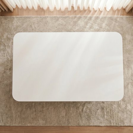 Beyaz Oval Kenar Yer Sofrası, 6 Kişilik Beyaz Masa, Metal Ayaklı Modern Yemek Masası 119x89 cm
