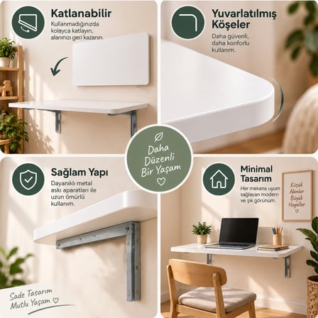 Montessori Masa 90x50 cm Katlanabilir Duvar Masası Çocuk Çalışma Oyun ve Aktivite Masası Beyaz
