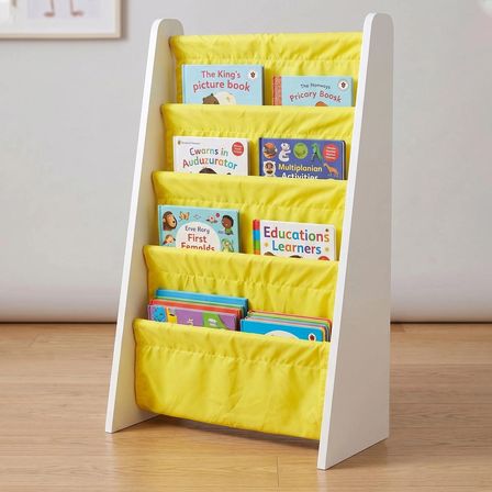 Çocuk Odası Bez Raflı Montessori Kitaplık - 4 Katlı 18Mm Beyaz Mdf Ahşap Kitap Organizeri