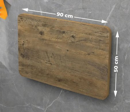 90x50 Cm Oval Köşeli Ceviz Duvara Monte Katlanır Masa | Mekanizmalı Açılır Kapanır Duvar Masası | Mutfak Balkon Çalışma Masası