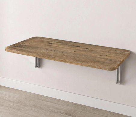 90x50 Cm Oval Köşeli Ceviz Duvara Monte Katlanır Masa | Mekanizmalı Açılır Kapanır Duvar Masası | Mutfak Balkon Çalışma Masası