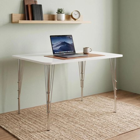 Beyaz Renk Metal Ayaklı Masa 119x89x74 cm | 6-8 Kişilik Yemek Masası, Balkon Masası, Çalışma Masası ve Bilgisayar Masası