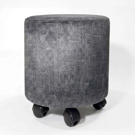 Ratemo Antrasit Gri Tekerlekli Silindir Puf Tabure – Döşemelik Kumaşlı Modern Hareketli Oturma Pufu – 35x40 cm