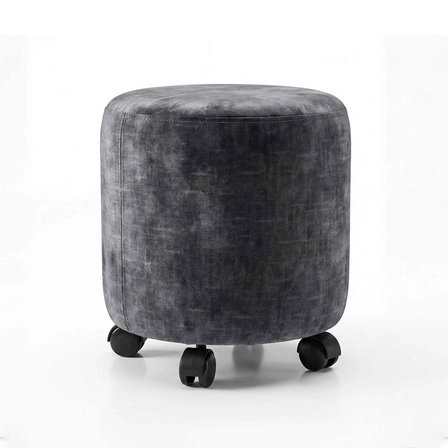 Ratemo Antrasit Gri Tekerlekli Silindir Puf Tabure – Döşemelik Kumaşlı Modern Hareketli Oturma Pufu – 35x40 cm