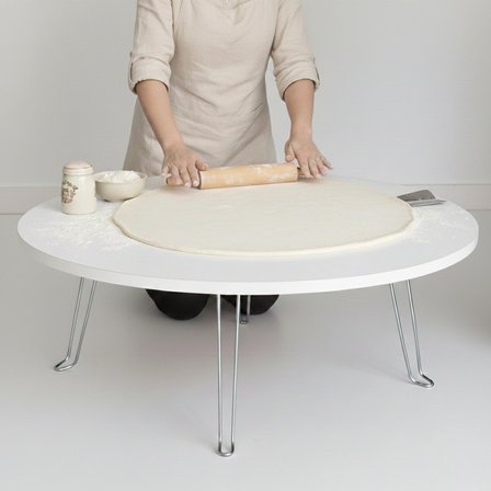 Ratemo Parlak Beyaz Katlanır Yer Sofrası 100 cm - Modern Yuvarlak Yer Masası, Çocuk Oyun Masası ve Sehpa