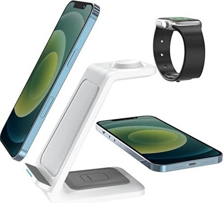 20W Apple iPhone Airpds Watch / Android 3-In-1 Uyumlu Kablosuz Wireless Şarjlı Standı