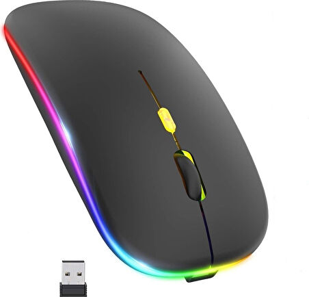 Gökkuşağı Kablosuz Rgb Ledli Şarjlı 2.4ghz Wireless Mouse Siyah