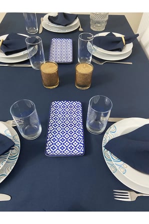 Zeren Home Elite Masa Örtüsü + Runner Takım Sıvı ve Lekeye Dayanıklı Lacivert