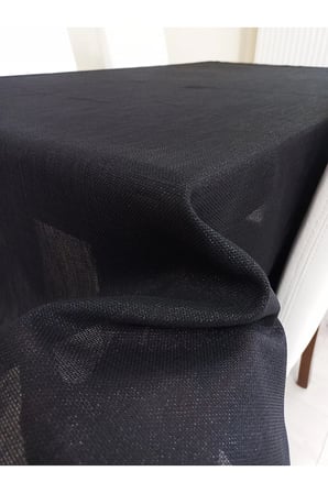 Zeren Home Elite Masa Örtüsü + Runner Takım | Lekeye Dayanıklı Linen Simli Siyah