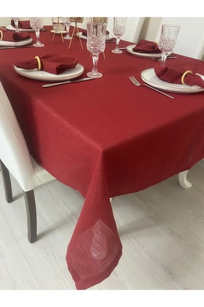 Zeren Home Elite Masa Örtüsü + Runner Takım | Lekeye Dayanıklı Simli Kırmızı