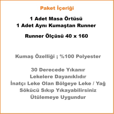 Zeren Home Elite Masa Örtüsü + Runner Takım | Lekeye Dayanıklı Simli Beyaz