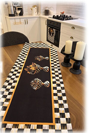 Siyah Beyaz Kareli Runner Örtüsü Mutfak Sofra Yemek 40x140 cm