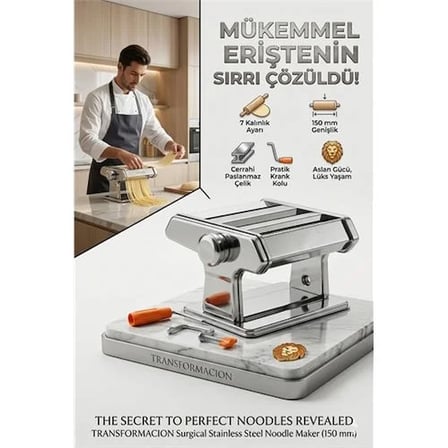 Profesyonel Erişte Ve Makarna Makinesi - 7 Ayarlı Çelik Hamur Açma Spagetti Makinası 723137