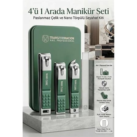 Profesyonel 4'Ü 1 Arada Manikür Seti, Paslanmaz Çelik Tırnak Makası Ve Nano Törpülü Seyahat Kiti 723