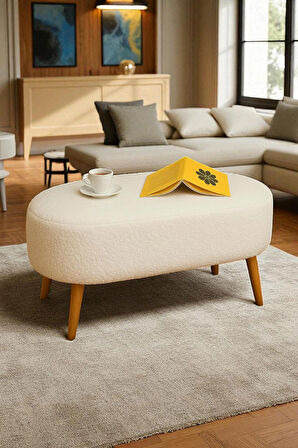  Rustika Teddy Kumaş Puf Bench Koltuk Tabure 34 x 90 x 42 cm Ahşap Ayak Metal Bağlantı