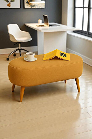  Rustika Teddy Kumaş Puf Bench Koltuk Tabure 34 x 90 x 42 cm Ahşap Ayak Metal Bağlantı