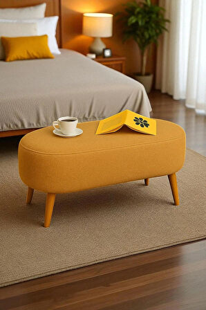  Rustika Teddy Kumaş Puf Bench Koltuk Tabure 34 x 90 x 42 cm Ahşap Ayak Metal Bağlantı