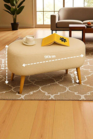  Rustika Teddy Kumaş Puf Bench Koltuk Tabure 34 x 90 x 42 cm Ahşap Ayak Metal Bağlantı