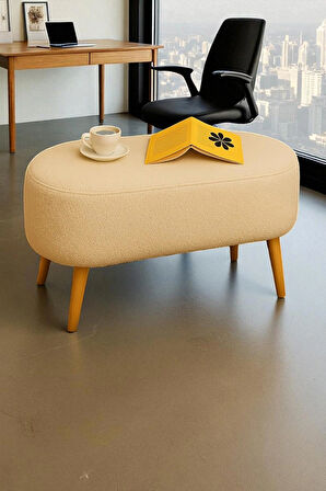  Rustika Teddy Kumaş Puf Bench Koltuk Tabure 34 x 90 x 42 cm Ahşap Ayak Metal Bağlantı