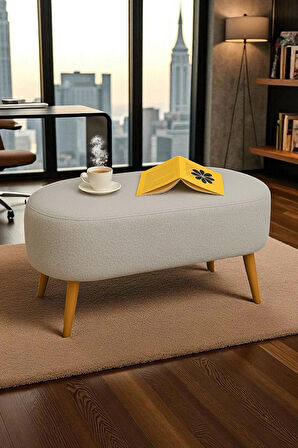  Rustika Teddy Kumaş Puf Bench Koltuk Tabure 34 x 90 x 42 cm Ahşap Ayak Metal Bağlantı