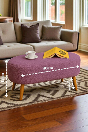  Rustika Teddy Kumaş Puf Bench Koltuk Tabure 34 x 90 x 42 cm Ahşap Ayak Metal Bağlantı