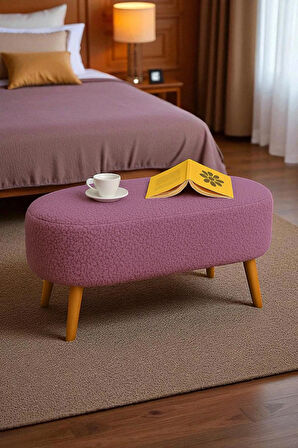  Rustika Teddy Kumaş Puf Bench Koltuk Tabure 34 x 90 x 42 cm Ahşap Ayak Metal Bağlantı