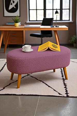  Rustika Teddy Kumaş Puf Bench Koltuk Tabure 34 x 90 x 42 cm Ahşap Ayak Metal Bağlantı