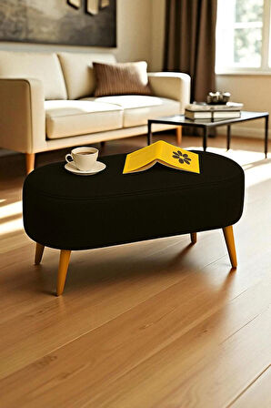  Rustika Teddy Kumaş Puf Bench Koltuk Tabure 34 x 90 x 42 cm Ahşap Ayak Metal Bağlantı